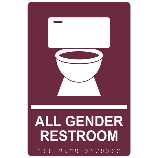 Burgundy ADA Braille ALL GENDER RESTROOM Sign with Symbol RRE-25422_White_on_Burgundy