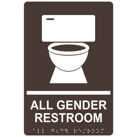 Dark Brown ADA Braille ALL GENDER RESTROOM Sign with Symbol RRE-25422_White_on_DarkBrown