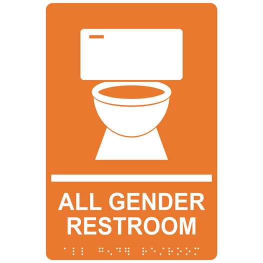 Orange ADA Braille ALL GENDER RESTROOM Sign with Symbol RRE-25422_White_on_Orange