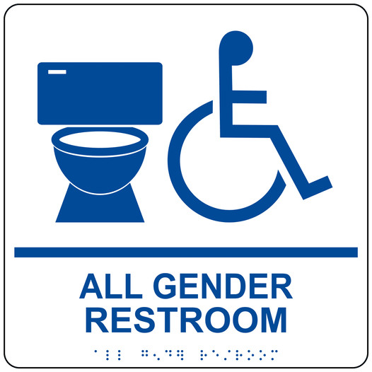 Square White ADA Braille Accessible ALL GENDER RESTROOM Sign - RRE-25425-99_Blue_on_White
