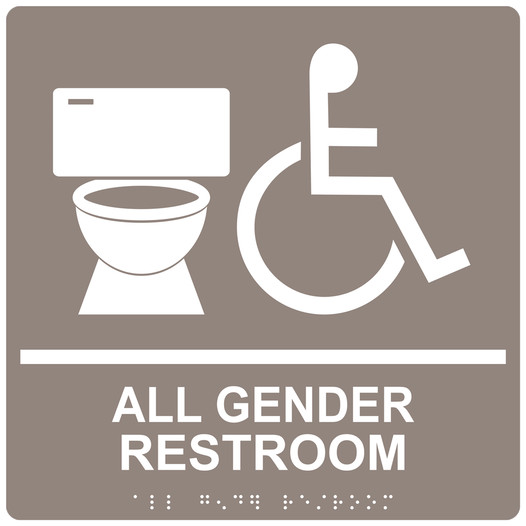 Square Taupe ADA Braille Accessible ALL GENDER RESTROOM Sign - RRE-25425-99_White_on_Taupe