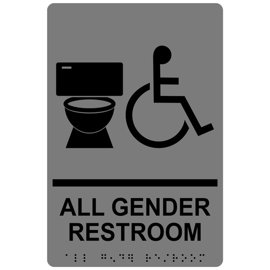 Gray ADA Braille Accessible ALL GENDER RESTROOM Sign with Symbol RRE-25425_Black_on_Gray
