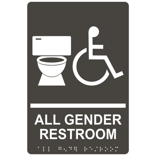 Charcoal Gray ADA Braille Accessible ALL GENDER RESTROOM Sign with Symbol RRE-25425_White_on_CharcoalGray