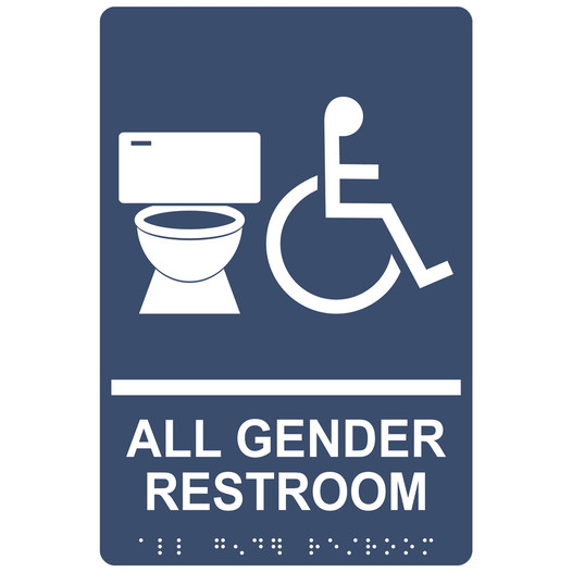Navy ADA Braille Accessible ALL GENDER RESTROOM Sign with Symbol RRE-25425_White_on_Navy