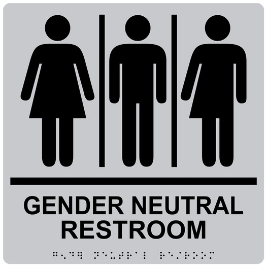 Square Silver ADA Braille GENDER NEUTRAL RESTROOM Sign - RRE-25440-99_Black_on_Silver