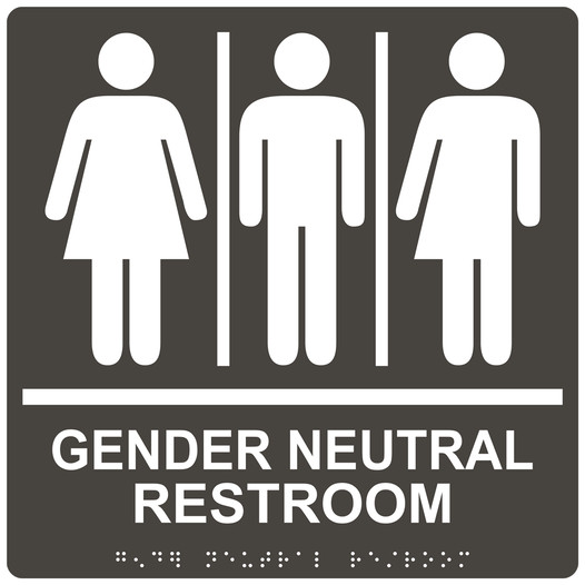 Square Charcoal Gray ADA Braille GENDER NEUTRAL RESTROOM Sign - RRE-25440-99_White_on_CharcoalGray