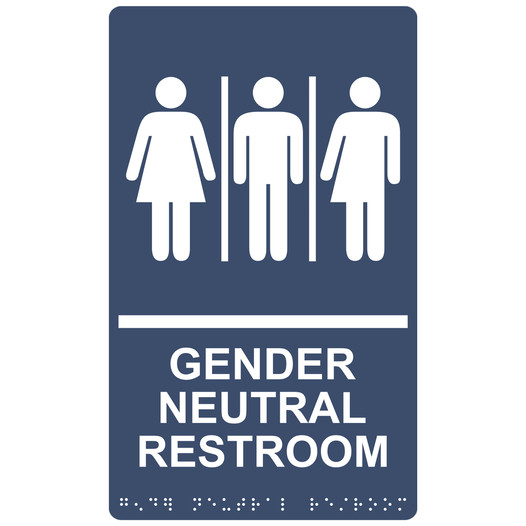 Navy ADA Braille GENDER NEUTRAL RESTROOM Sign with Symbol RRE-25440_White_on_Navy