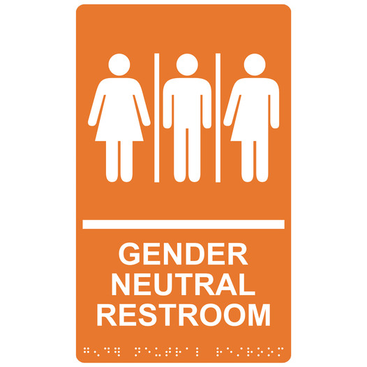 Orange ADA Braille GENDER NEUTRAL RESTROOM Sign with Symbol RRE-25440_White_on_Orange