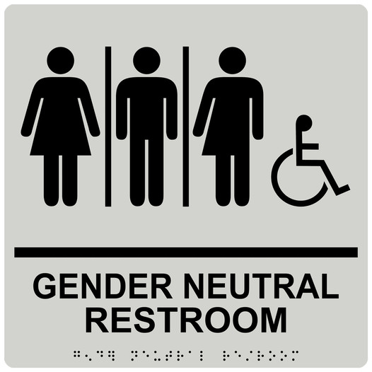 Square Pearl Gray ADA Braille Accessible GENDER NEUTRAL RESTROOM Sign - RRE-25443-99_Black_on_PearlGray