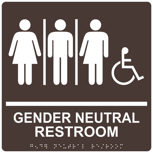 Square Dark Brown ADA Braille Accessible GENDER NEUTRAL RESTROOM Sign - RRE-25443-99_White_on_DarkBrown