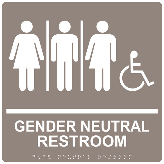 Square Taupe ADA Braille Accessible GENDER NEUTRAL RESTROOM Sign - RRE-25443-99_White_on_Taupe