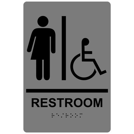 Gray ADA Braille Accessible Gender Neutral RESTROOM Sign with Symbol RRE-25461_Black_on_Gray