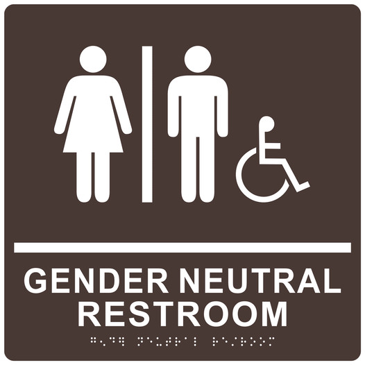 Square Dark Brown ADA Braille Accessible Gender Neutral Restroom Sign CS861817