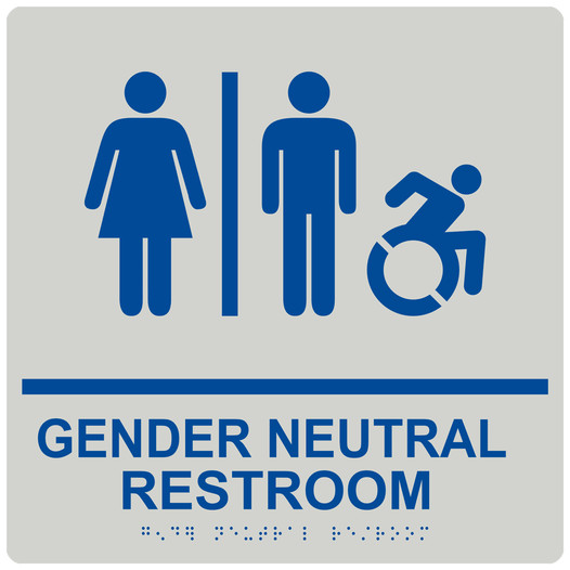 Square Pearl Gray Braille GENDER NEUTRAL RESTROOM Sign with Dynamic Accessibility Symbol - RRE-31036R-99_Blue_on_PearlGray