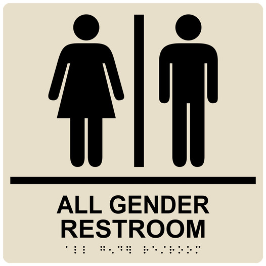 Square Almond ADA Braille ALL GENDER RESTROOM Sign - RRE-31948-99_Black_on_Almond