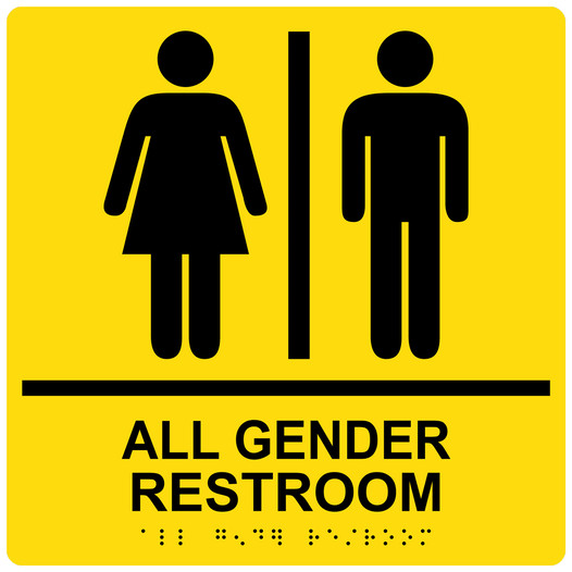 Square Yellow ADA Braille ALL GENDER RESTROOM Sign - RRE-31948-99_Black_on_Yellow