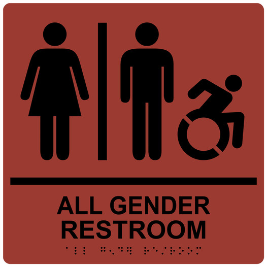 Square Canyon Braille GENDER NEUTRAL RESTROOM Sign with Dynamic Accessibility Symbol - RRE-31960R-99_Black_on_Canyon