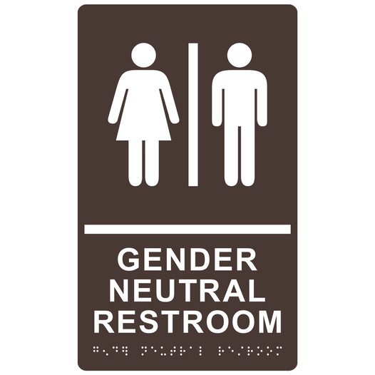 Dark Brown ADA Braille GENDER NEUTRAL RESTROOM Sign with Symbol RRE-33599_White_on_DarkBrown