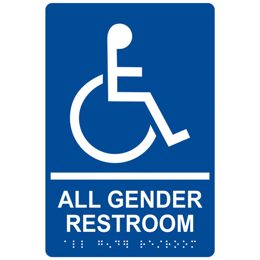 Blue ADA Braille Accessible ALL GENDER RESTROOM Sign with Symbol RRE-35205-White_on_Blue
