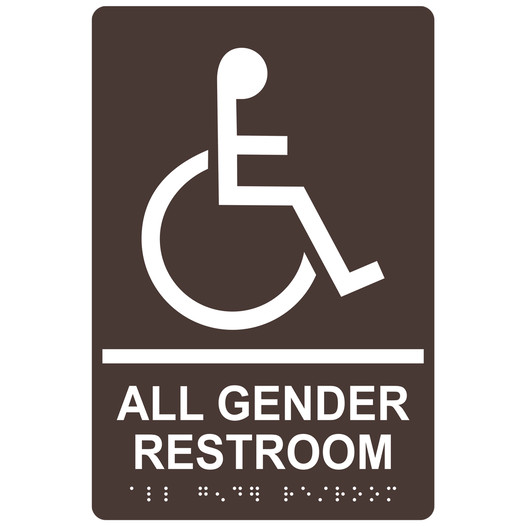 Dark Brown ADA Braille Accessible ALL GENDER RESTROOM Sign with Symbol RRE-35205-White_on_DarkBrown