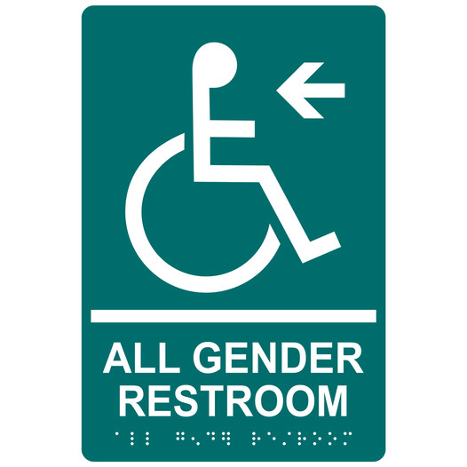 Bahama Blue ADA Braille Accessible ALL GENDER RESTROOM Left Sign with Symbol RRE-35207-White_on_BahamaBlue