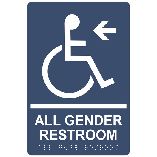 Navy ADA Braille Accessible ALL GENDER RESTROOM Left Sign with Symbol RRE-35207-White_on_Navy
