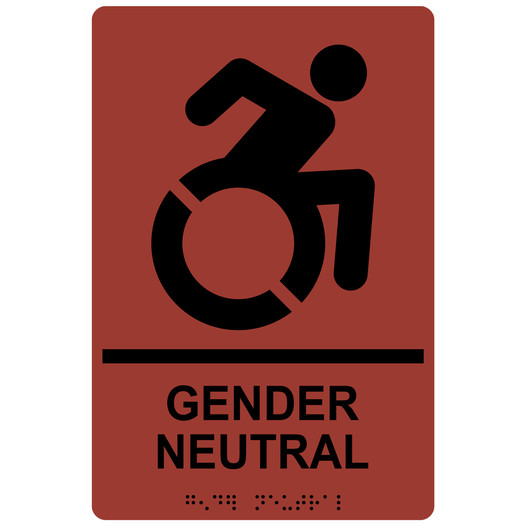 Canyon Braille GENDER NEUTRAL Sign with Dynamic Accessibility Symbol RRE-35211R-Black_on_Canyon