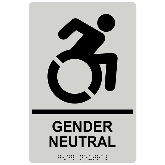 Pearl Gray Braille GENDER NEUTRAL Sign with Dynamic Accessibility Symbol RRE-35211R-Black_on_PearlGray