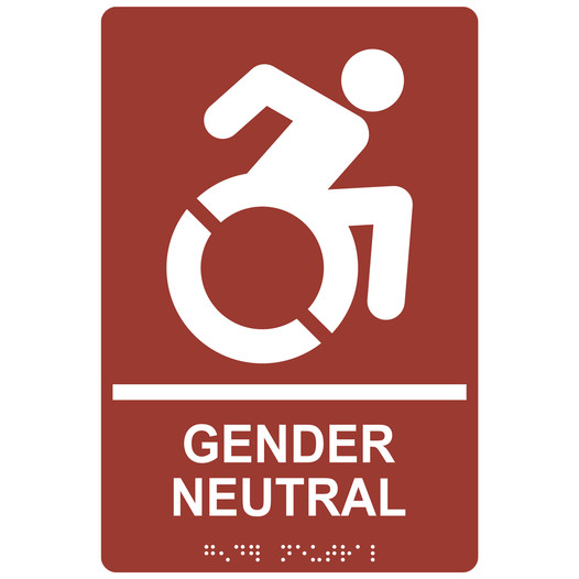 Canyon Braille GENDER NEUTRAL Sign with Dynamic Accessibility Symbol RRE-35211R-White_on_Canyon
