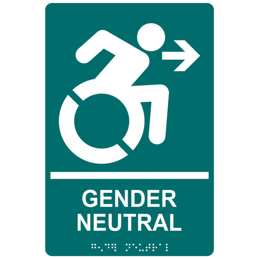 Bahama Blue Braille GENDER NEUTRAL Right Sign with Dynamic Accessibility Symbol RRE-35212R-White_on_BahamaBlue
