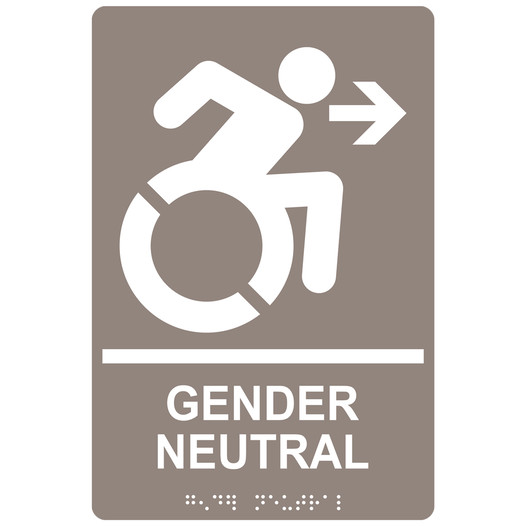 Taupe Braille GENDER NEUTRAL Right Sign with Dynamic Accessibility Symbol RRE-35212R-White_on_Taupe