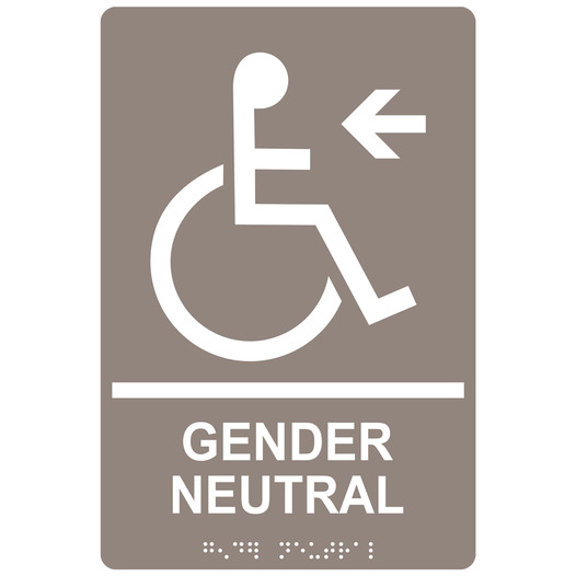 Taupe ADA Braille Accessible GENDER NEUTRAL Left Sign with Symbol RRE-35213-White_on_Taupe
