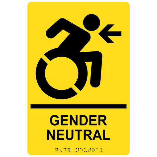 Yellow Braille GENDER NEUTRAL Left Sign with Dynamic Accessibility Symbol RRE-35213R-Black_on_Yellow