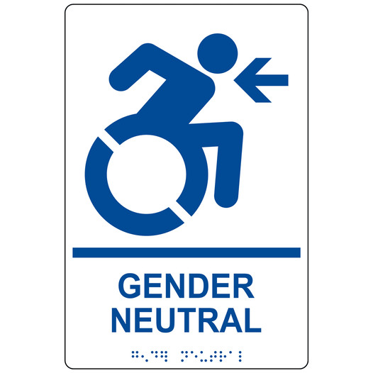White Braille GENDER NEUTRAL Left Sign with Dynamic Accessibility Symbol RRE-35213R-Blue_on_White