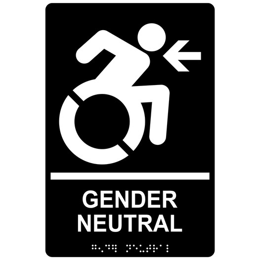Black Braille GENDER NEUTRAL Left Sign with Dynamic Accessibility Symbol RRE-35213R-White_on_Black