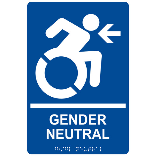 Blue Braille GENDER NEUTRAL Left Sign with Dynamic Accessibility Symbol RRE-35213R-White_on_Blue