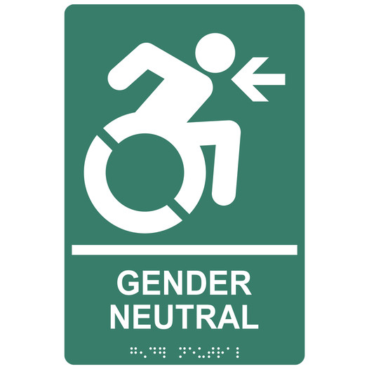 Green Braille GENDER NEUTRAL Left Sign with Dynamic Accessibility Symbol RRE-35213R-White_on_PineGreen