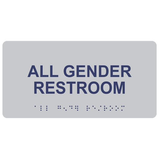 Silver ADA Braille All Gender Restroom Sign with Tactile Text - RSME-25512_MarineBlue_on_Silver