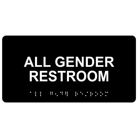 Black ADA Braille All Gender Restroom Sign with Tactile Text - RSME-25512_White_on_Black