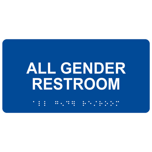 Blue ADA Braille All Gender Restroom Sign with Tactile Text - RSME-25512_White_on_Blue