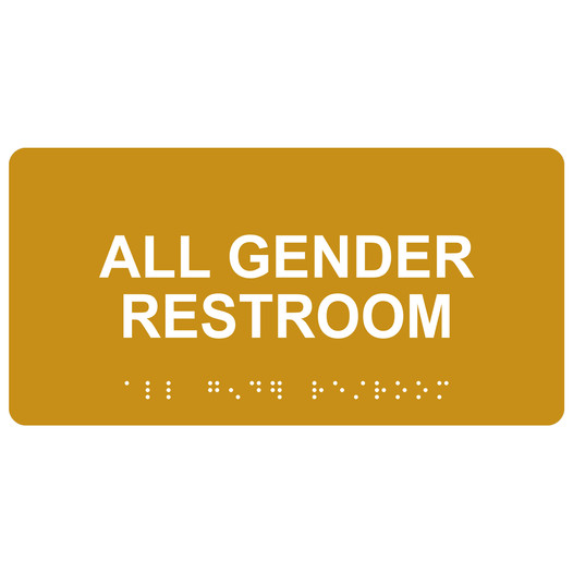 Gold ADA Braille All Gender Restroom Sign with White Tactile Text