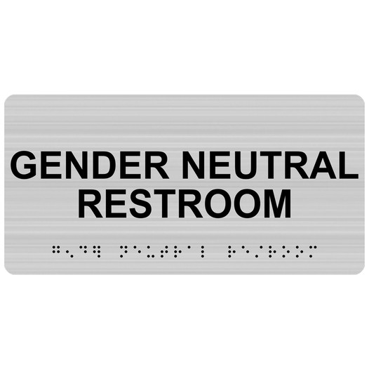 Brushed Silver ADA Braille Gender Neutral Restroom Sign with Black Tactile Text