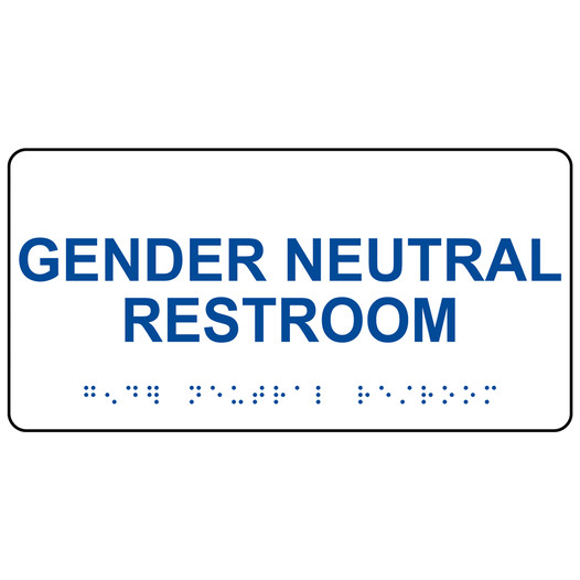 White ADA Braille Gender Neutral Restroom Sign with Blue Tactile Text