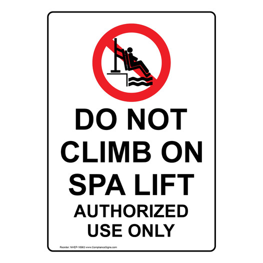Portrait ADA Do Not Climb On Spa Sign With Symbol NHEP-16963