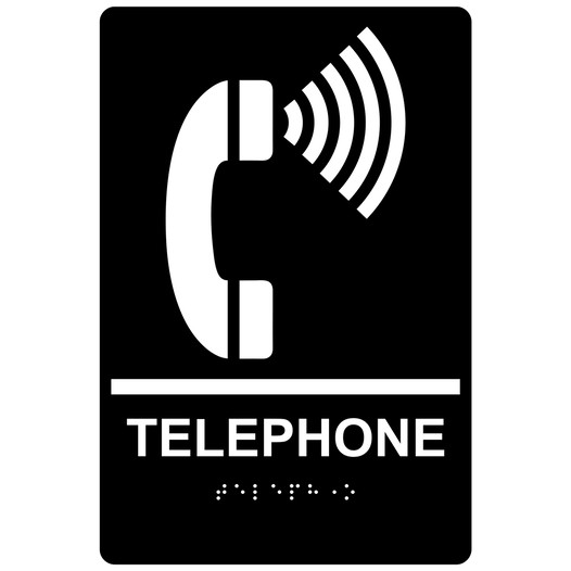 Black ADA Braille TELEPHONE Sign with Symbol RRE-14839_White_on_Black