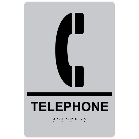 Silver ADA Braille TELEPHONE Sign with Symbol RRE-200_Black_on_Silver