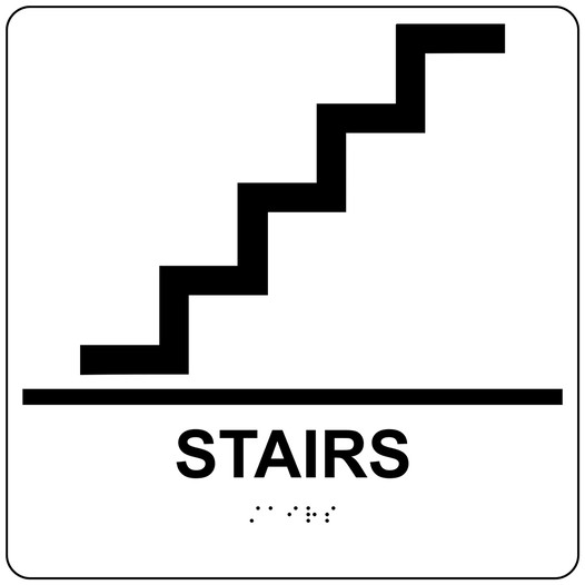 Square White ADA Braille STAIRS Sign - RRE-220-99_Black_on_White