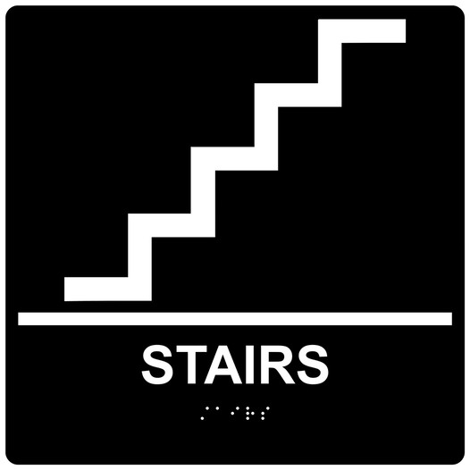 Square Black ADA Braille STAIRS Sign - RRE-220-99_White_on_Black