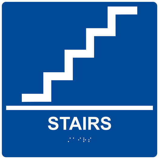 Square Blue ADA Braille STAIRS Sign - RRE-220-99_White_on_Blue