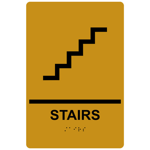 Gold ADA Braille STAIRS Sign with Symbol RRE-220_Black_on_Gold